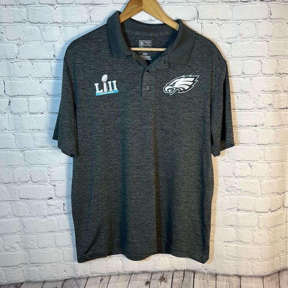 Super Bowl 52 LII Mens Gray Polo Shirt size L Large NFL Pro Line Fanatics Eagles